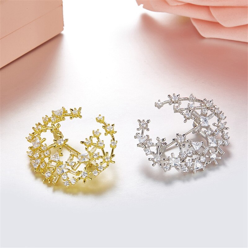 AAA CZ Zircon 925 Sterling Silver Snowflake Flower Brooch Women Wedding Hollow HE Snow Flower Brooch Pin Jewelry