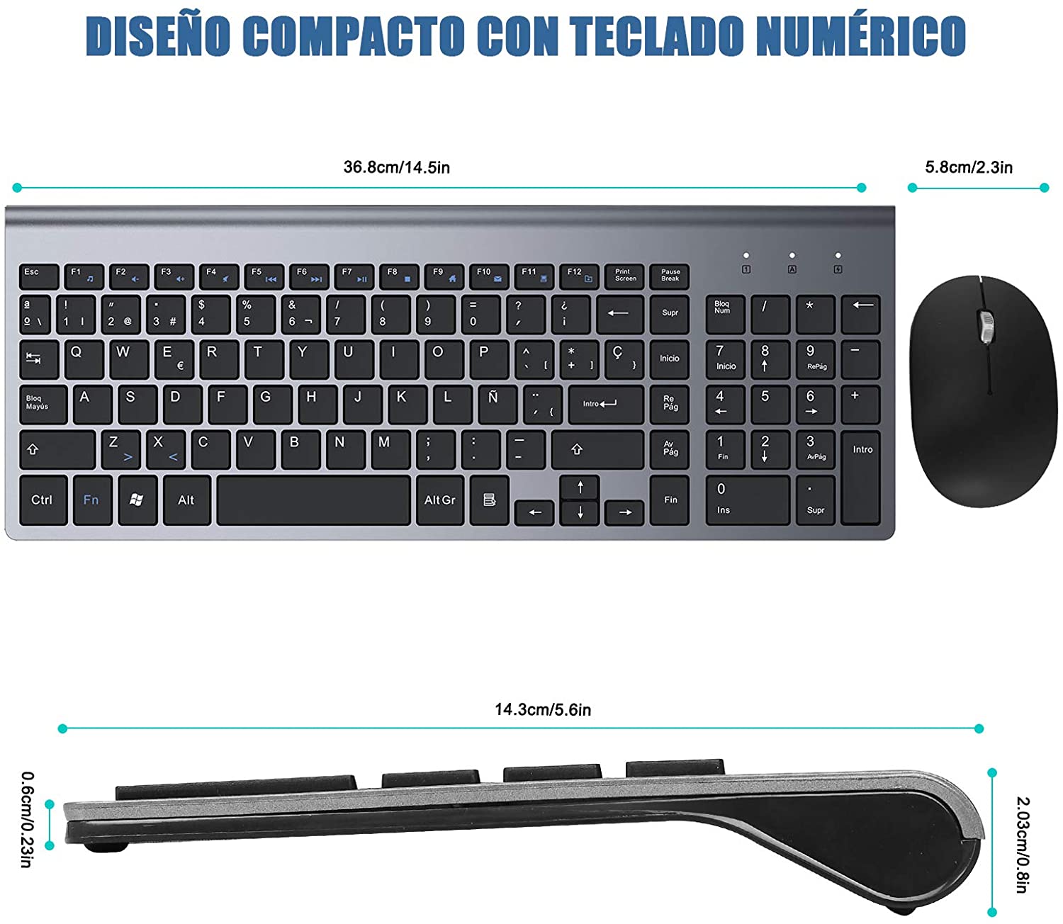Tastiera e mouse wireless IBERA; Tastiera wireless QWERTY spagnola tastiera numerica ergonomica; Compatta; Ergonomica; Full size, 2.4G; WiFi wireless USB mouse mat tastiera PC key per mac windows 7;8;10/2000 ;XP