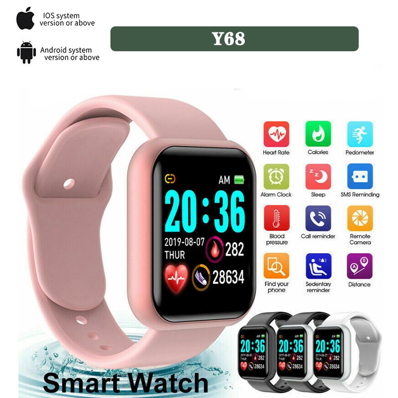 Smart Horloge Mannen Horloges Bloeddruk Hartslagmeter Bluetooth Fitness Bluetooth Camera Afstandsbediening Y68 Armband