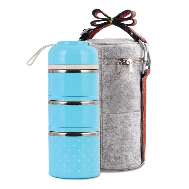 3 Tier Stainless Steel Lunchbox Insulation Food Soup Container Lunch Box Bag Portable Outdoor Bento Leak-Proof Kitchen 3 Layer: Blue