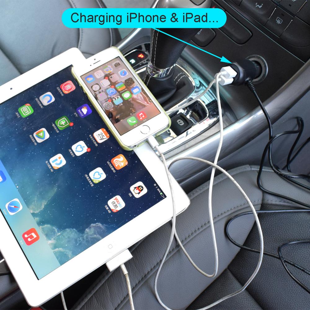 XCGaoon diámetro 3,5mm Puerto cargador de coche entrada 12V salida 12V 1.5A con 2 puerto USB 5V 3.5A, longitud del Cable 3,5 metro (11.4ft)