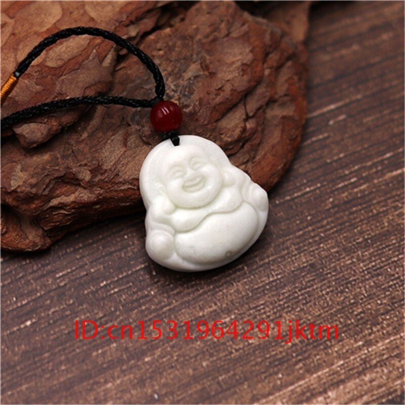 Collier amulette sculptée en Jade blanc pour homme, bijoux à breloque chinoise, accessoires, , bouddha, naturelle