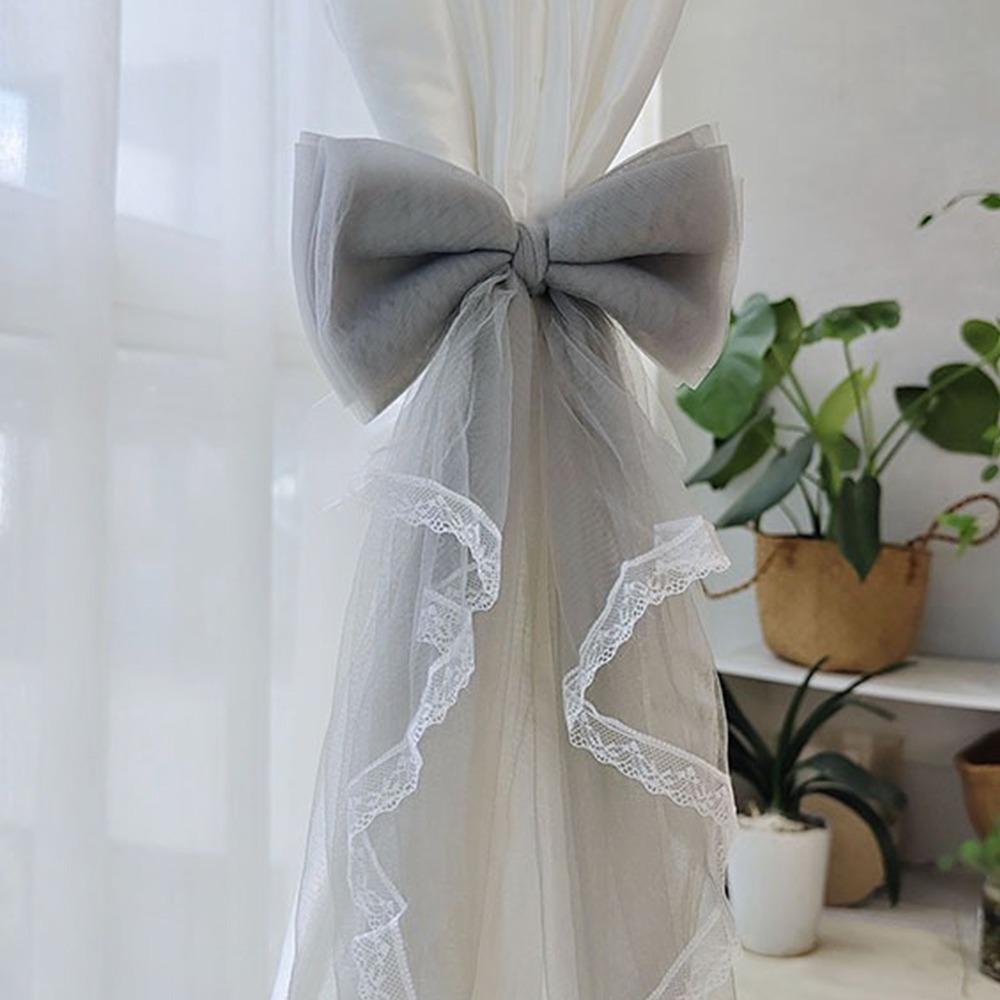 Attache de rideau en dentelle avec nœud papillon, ceinture attachée, boucles de rideau de fenêtre exquises, Clip fixateur de rideau, décoration de salon et de maison: Gris clair