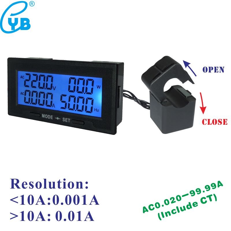 YB5140DM-Z LCD Digital AC Voltmeter Ampèremeter AC 60-300 v 130-500 v Frequencey Energie Actieve Power Meter AC 20A 100A 200A 500A 1000A