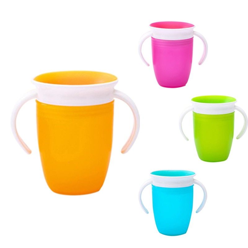 1pc 240 ml baby leer drinkbeker dubbele handgreep lekvrije fles 360 graden roterende magische bekers baby waterflessen