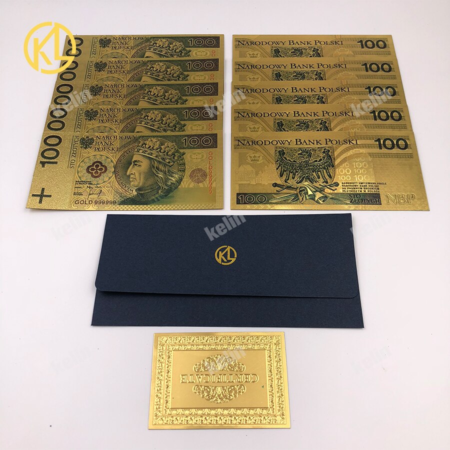 10Stck 50 PLN ZLOTY Polen Gold Farbe Banknote PAPST JOHANNES paul II Für sammlung 999 Gold für Souvenir sammlung: Armee Grün