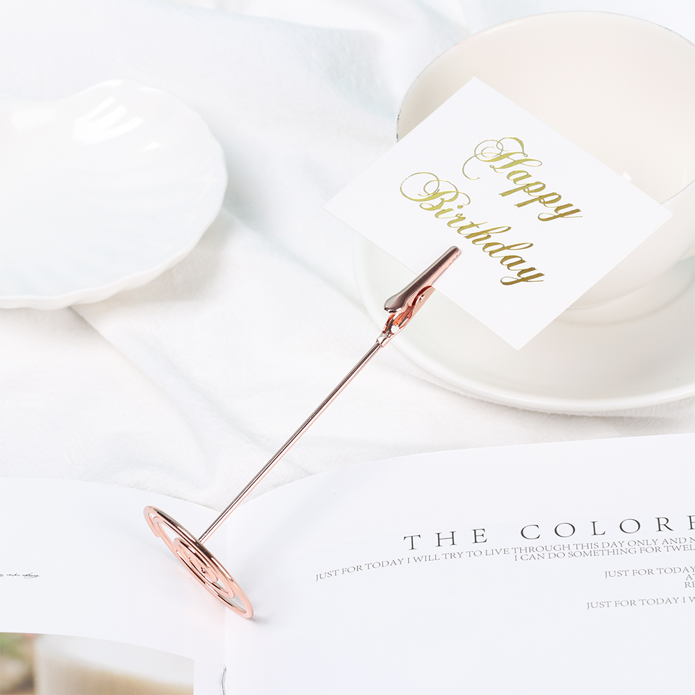 Romantic Rose Gold Metal Photo Clips Place Card Holder Table Number Stand Wedding Party Decoration Desk Accessories