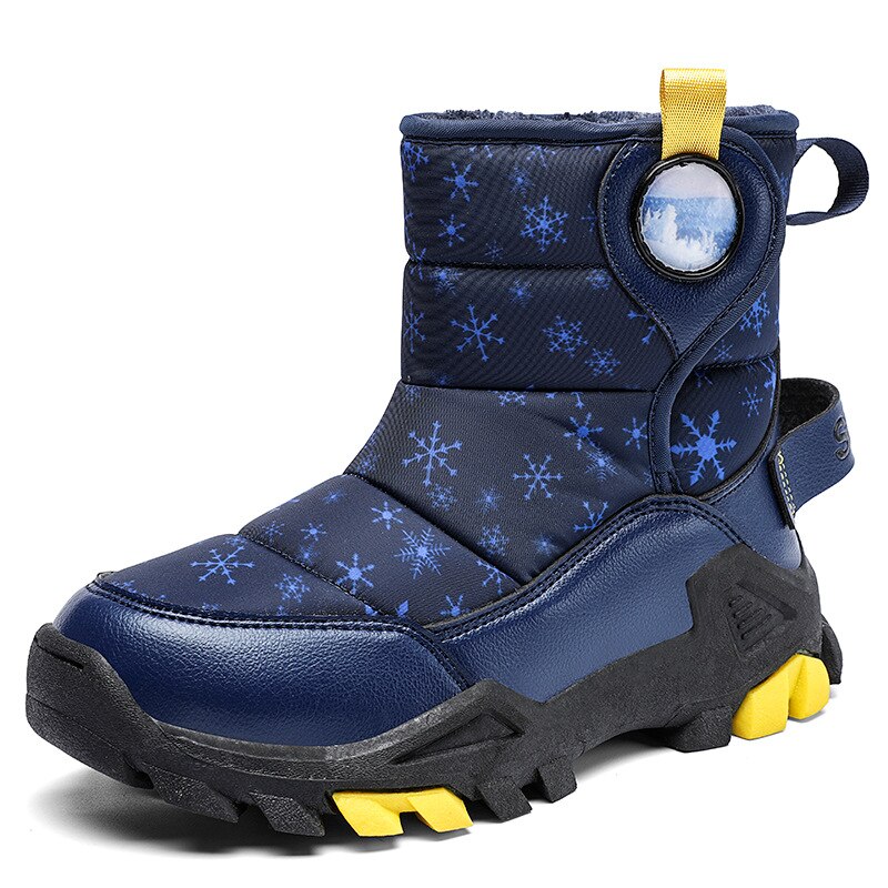Boys Snow Boots Winter Kids Ankle Short Boot Warm Thick Fur Children Casual Shoes Thick Sole Water Proof Platform: Blue / 13