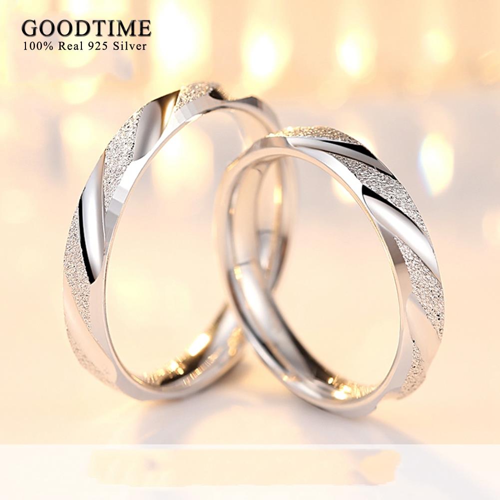 Par vielsesringe ren 100% 925 sterling sølv smykker enkel stil gevind frosted lovers ring til kvinder / mænd