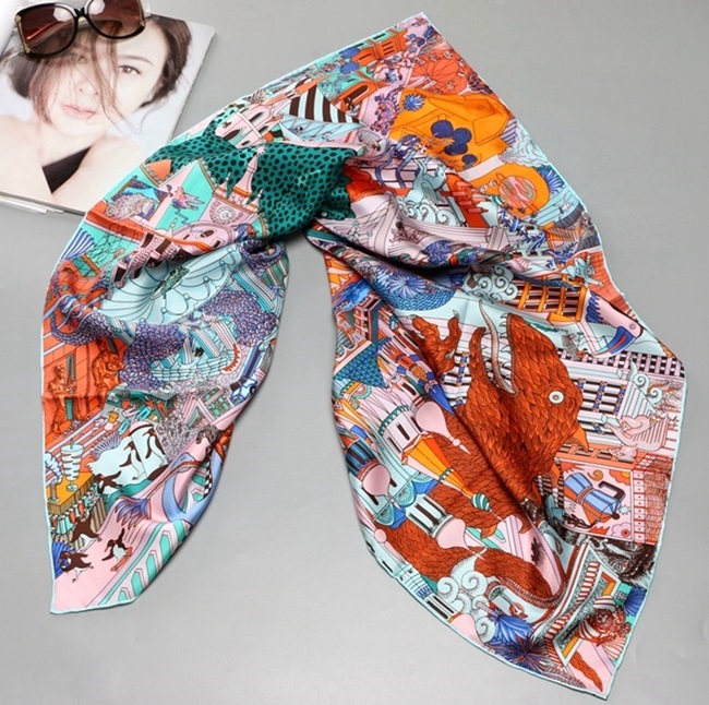 100%  silke skjerf sjal wraps bydyr trykk silke skjerf foulard 35 "  x 35 ": Farge 2