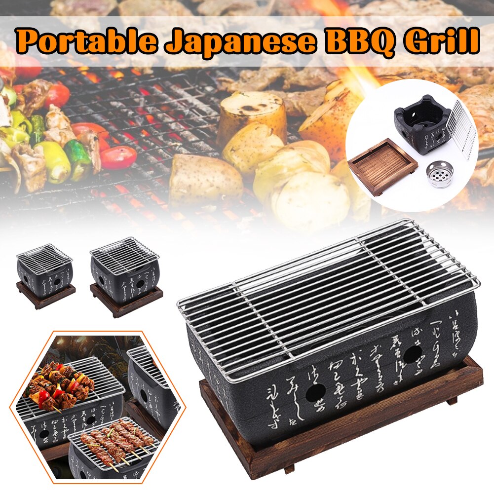 Barbecue de Style japonais, Grill de Table Portable, cuisinière à charbon de bois, avec support à fil et plateau de Base