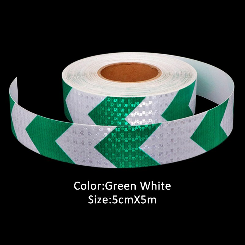 5Cm X 5M Dubbele Kleuren Pijl Patroon Mesh Reflecterende Lint Auto Sticker Automotive Stijl Voertuig Vrachtwagen Motorfiets Waarschuwing film: Green White