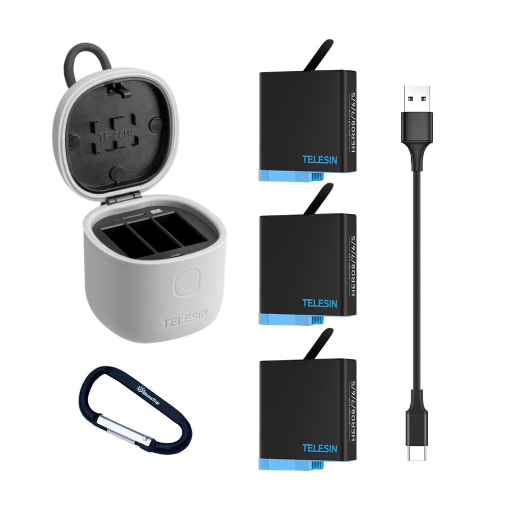 Decodificador TELESIN de batería de li para Gopro 8 7 6 5 y 3 en 1, caja de almacenamiento, cargador, lector de tarjetas para cámara go pro hero 8 5 6 7 hero8