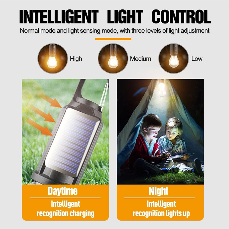 Luz LED Solar portátil para acampar, linterna recargable por USB para exteriores, senderismo, pesca, corte de energía de emergencia, uso de luz de Camping