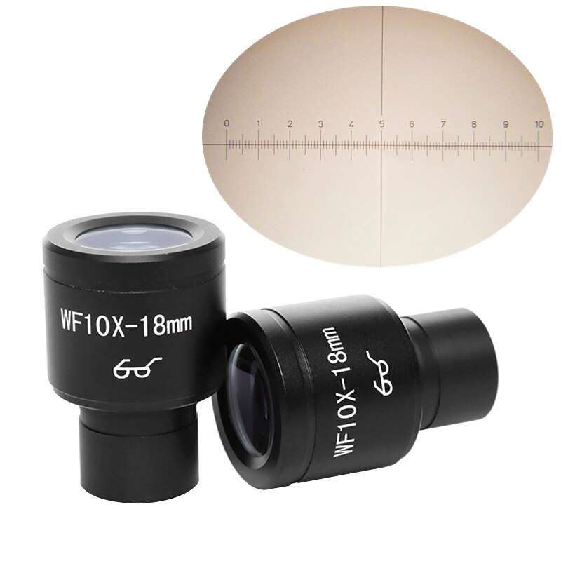 Een Stuk WF10x/18 Mm Biologische Microscoop Oculair Met Dradenkruis Schaal Hoge Oog Punten Oculaire Montage Maat 23.2 Mm kaliber