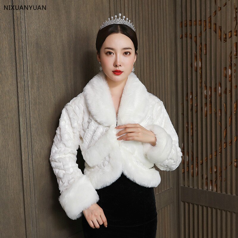 manches longues mariage boléro ivoire mariée vestes accessoires printemps automne hiver femme fête manteau fausse fourrure enveloppement en Stocks