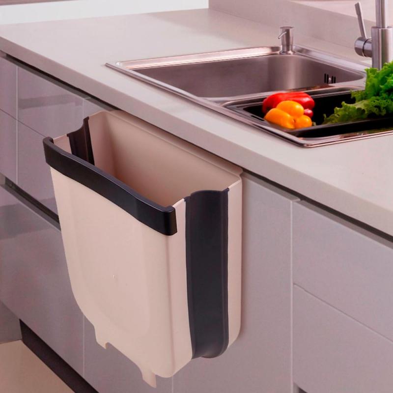 Folding Kitchen Cabinet Door Plastic Basket Hanging Trash Can Waste Bin Garbage Bowl Box Desktop Storage Trash Can Storage