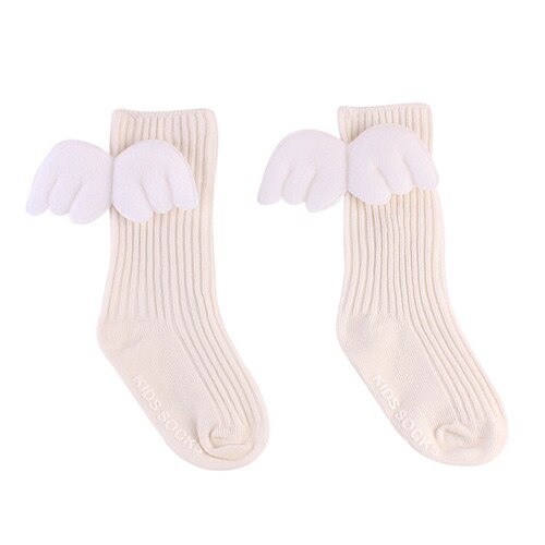 Meias de algodão para bebês, meias fofas de anjo absorve o suor respirável para meninas e meninos, 0-4 anos: WHITE / M 2to4Years