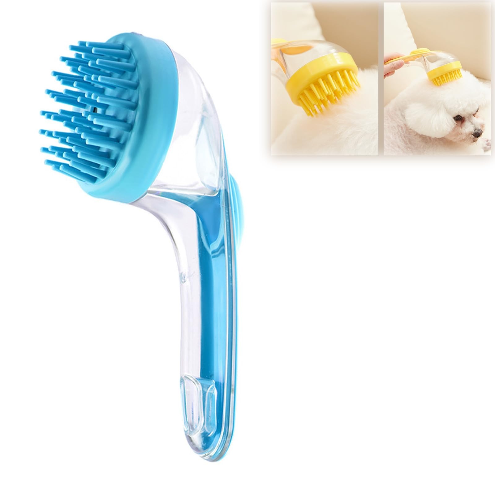 Brosse de bain en silicone souple pour animaux de compagnie avec long manche, distributeur de shampoing, massage doux pour le toilettage, les livres, la fourrure et les cheveux, 1PC: Bleu