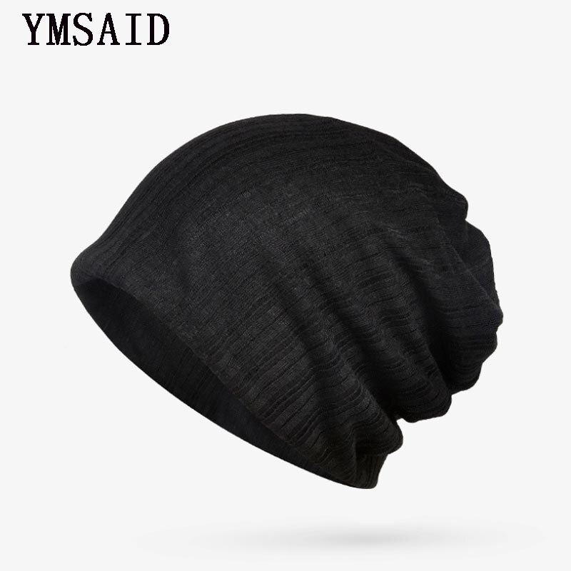 Ymsaid merk zomer dunne ademende heren dames gebreide mutsen zomer mutsen skullies mutsen multifunctionele muts: Zwart