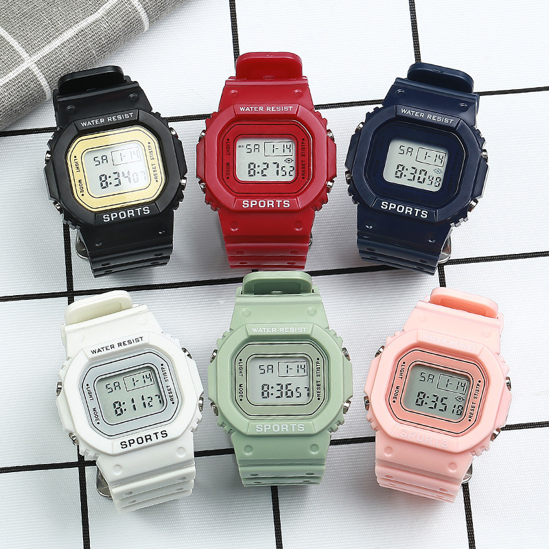 YIKAZE Jongens en Meisjes Student Elektronisch Horloge Macaron Kleur Heren en Dames Sport Wekker Waterdicht Vierkant Horloges Cadeau