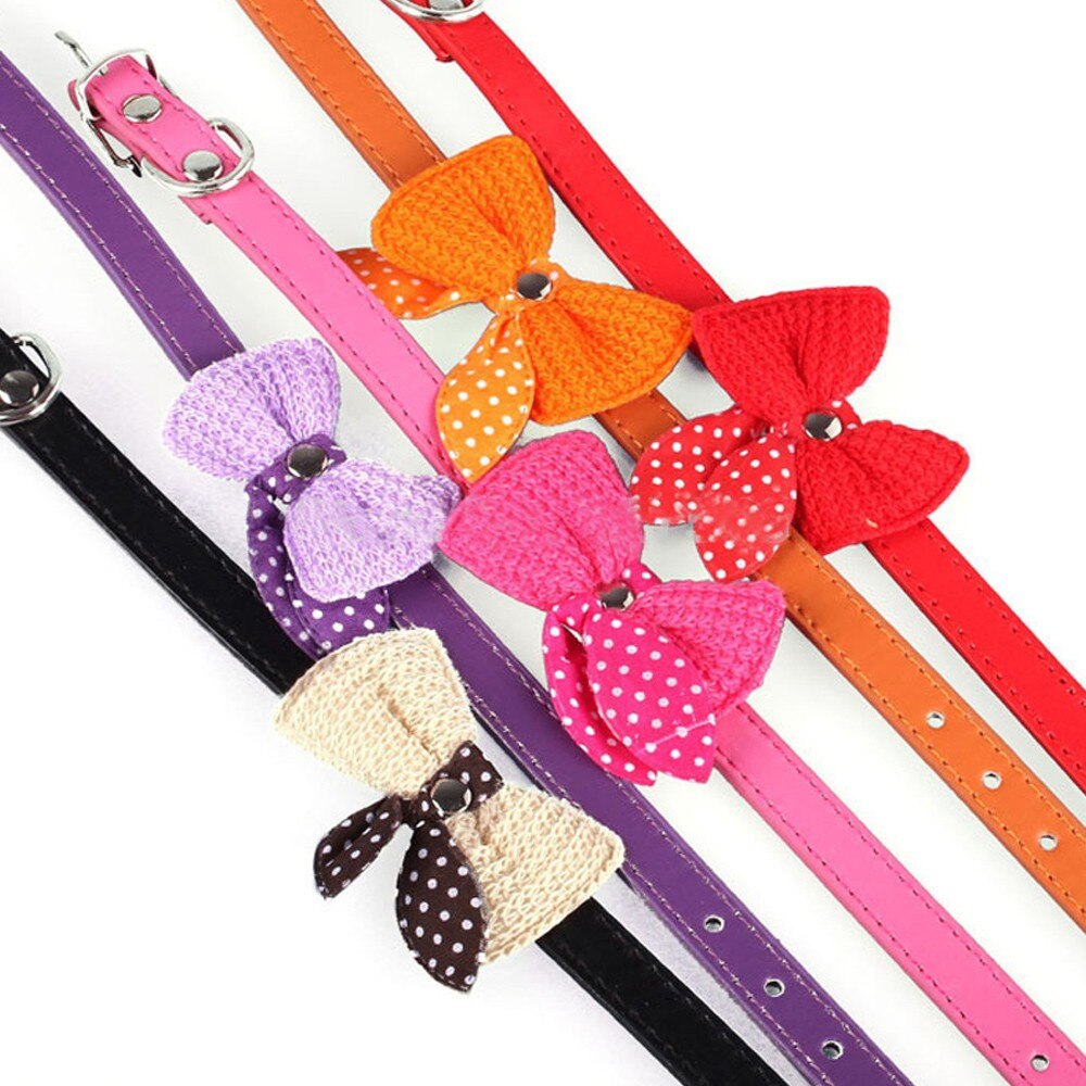 Leuke Knit Huisdier knoop Cat Halsband Verstelbare Lederen Ketting voor Kleine Honden Puppy Kraag Chihuahua Zwart/Rood /Rose rood