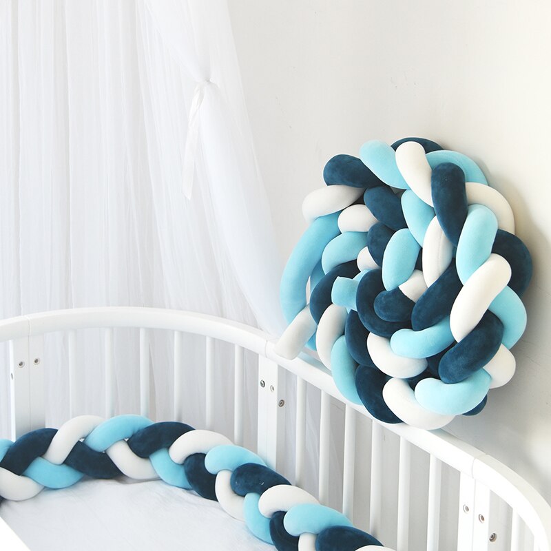 2M Baby Bumper Bed Braid Knot Kussen Kussen Bumper Baby Bebe Wieg Protector Cot Bumper Room Decor Nordic Weven suikerspin: dark blue blue white