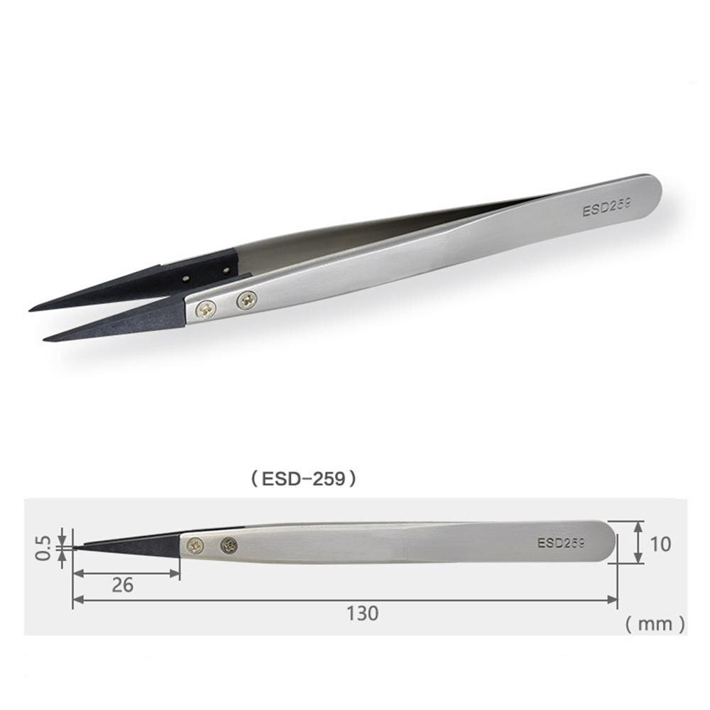 1pcs ESD Anti-Static Tweezers With Replaceable Tips Full Stainless Steel Body Carbon Fiber Conductive Plastic: ESD-259