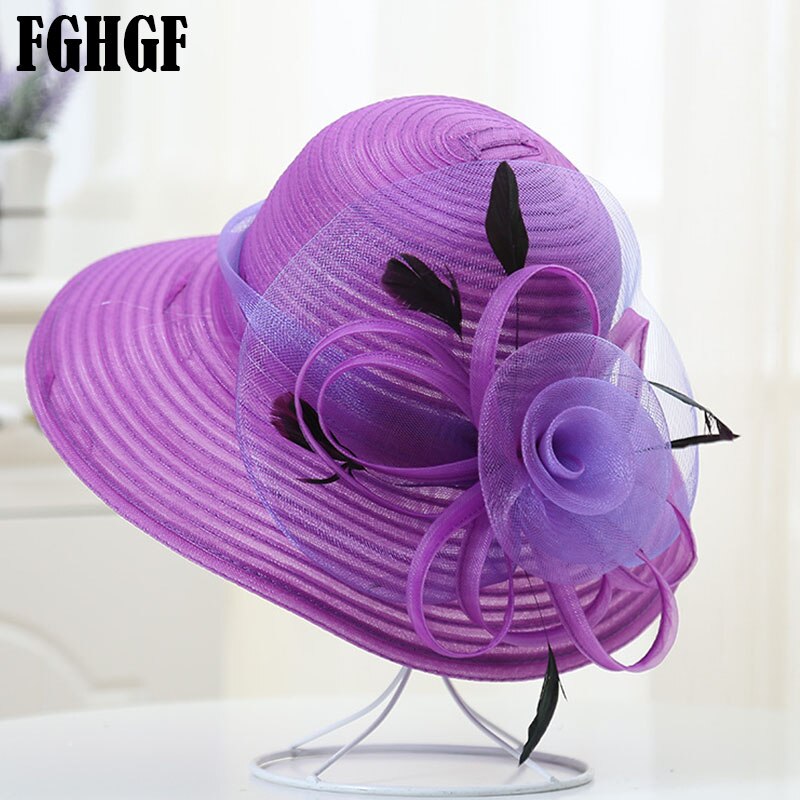 Verano de mujer de sombrero grande de cinta con flores de Floppy sombrero de sol de playa Kentucky Derby boda sombreros para Misa