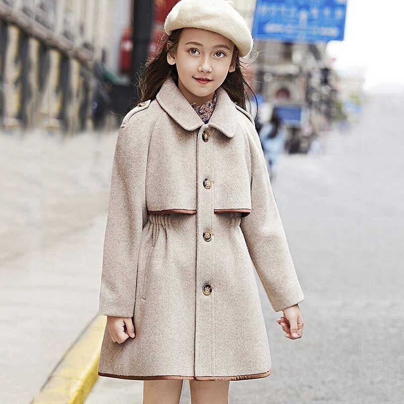 Children Girls Coats Outerwear Winter Kid's Jackets Woolen Long Sleeve Solid Color Warm Clothes For 4 6 8 10 12 Years Old Casual: 7T