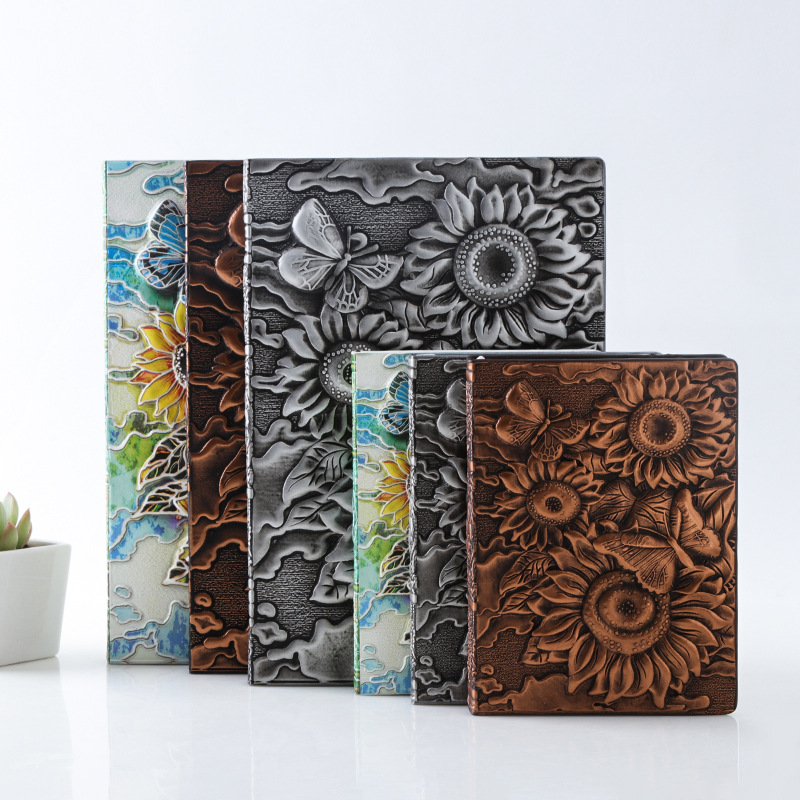 Anaglyph-Cuaderno de girasol dorado, planificador Retro, libro de bronce, suministros escolares, cultura de oficina y educación