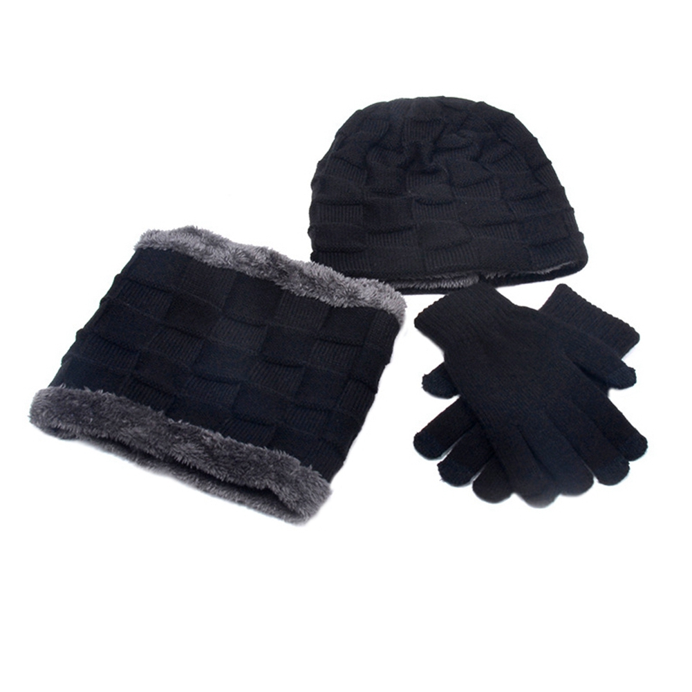 Mænd kvinder vinter 3 stykke sæt strik beanie hat tørklæde touchscreen handsker varm dragt: F