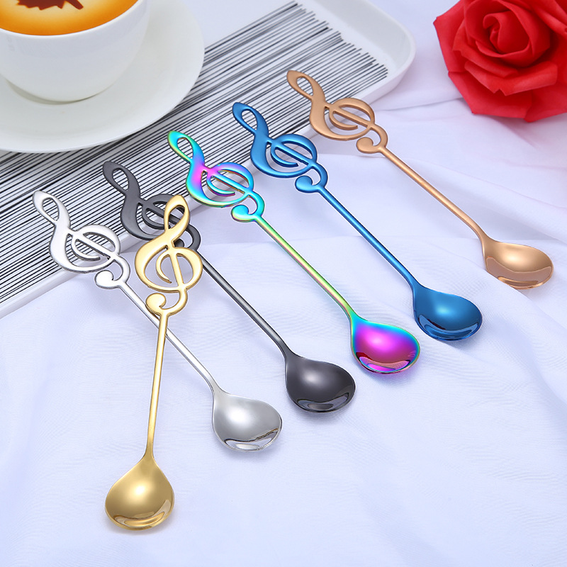 1/3/5/10pcs 304 Stainless Steel Musical Notes Coffee Spoon Stirring Cup Spoon Music Stick Ice Cream Spoon