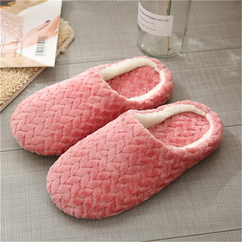 Herfst winter dames slippers onderkant zachte huis schoenen katoenen heren slippers binnen instappers dames comfortabele schoenen voor koppels: Rood / 9