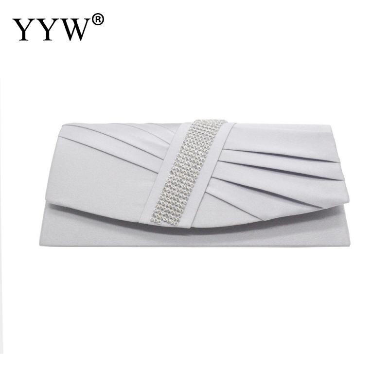 Aprikos dam satin veckad strass kväll clutch väska med kedja dam feminin knuten satin veck kväll clutch väska
