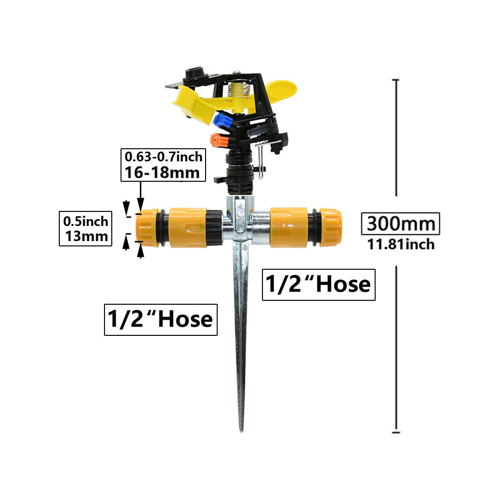 360 Degree Rotating Jet Sprinklers Double Outlet Rocker Nozzles1/2" Male Thread For Garden Farm Lawn Irrigation: Orange