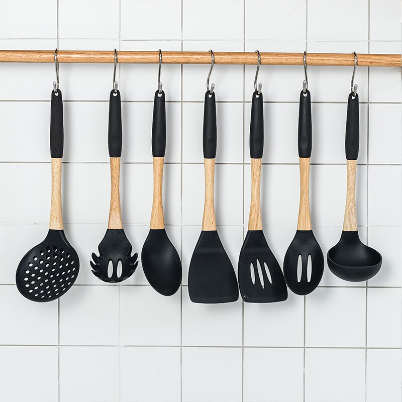 6/7 Pieces Cooking Tools Set Premium Silicone Kitchen Cooking Utensils Set Turner Soup Spoon Strainer Pasta Server Spoon: 9