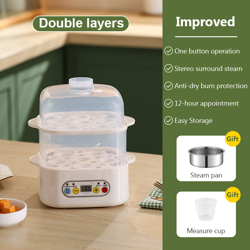 Mini Food Steamer Multi-layer combination Egg Boiler Food Warmer Rice cooker Dry burning Prevention Auto-off Eggtart making Tool: PURPLE