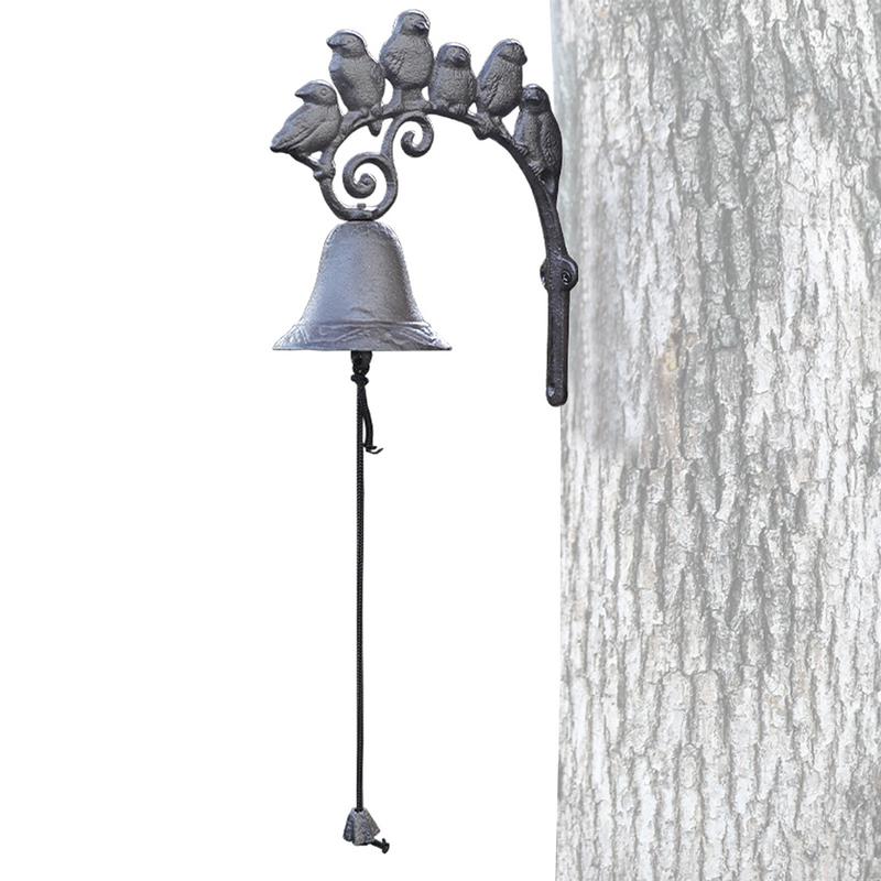 Sino de jantar de fazenda, ferro fundido, sino de parede para igreja, porta frontal, decorativo, sinos de acento de fazenda com 6 pássaros grandes e
