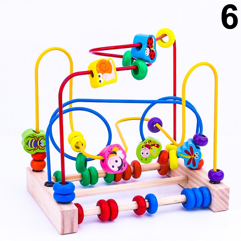 Wooden Fruits Insect Beads Maze Roller Coaster Activity Educational Abacus Beads Circle Toys AN88