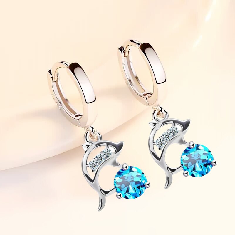 NEHZY S925 Stamp silver women&#39;s jewelry earrings blue crystal pink zircon dolphin long tassel retro earrings