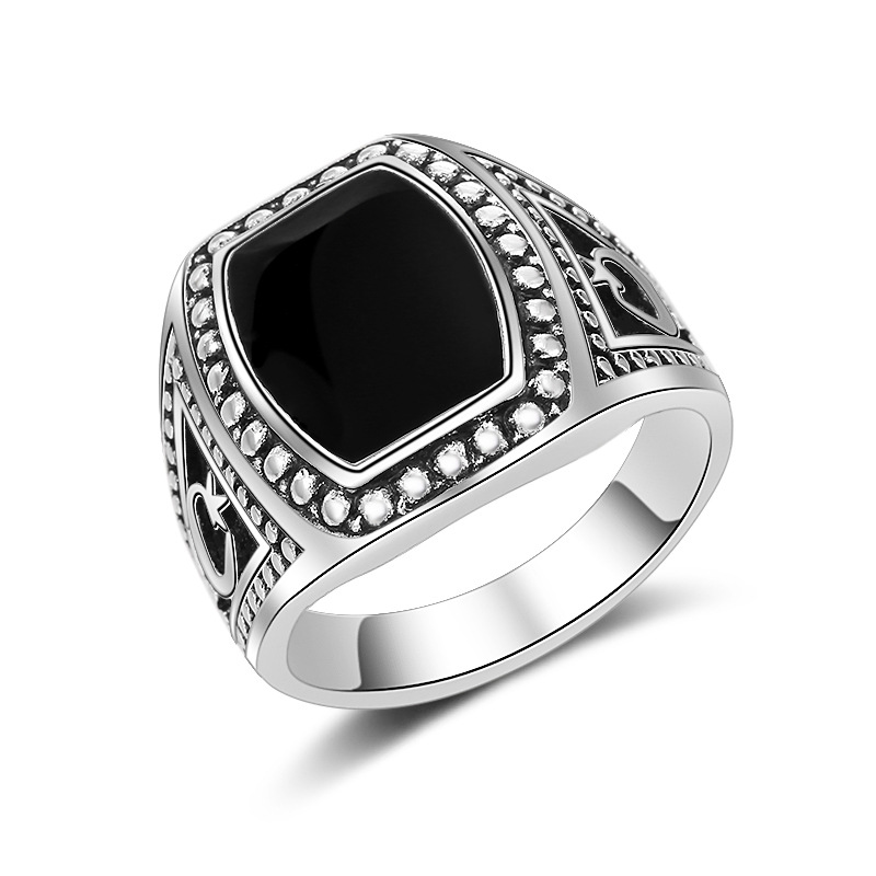 Punk Mens Signet Ringen Voor Mannen Vrouwen Paar Ring Zilver Retro Embleem Ring Black Gothic Sieraden Accessoires: 9