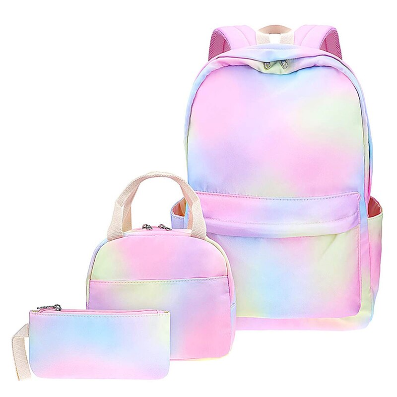 Regenboog Rugzak Set 3-In-1 Kids Schooltas Waterbestendig Laptop Rugzak Lunch Tas Etui voor Tiener Meisjes Womens