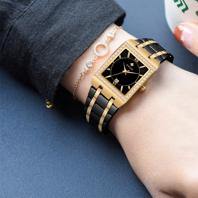 WWOOR Reloj Neue Damen Diamant Uhr oben Luxus Platz Armbanduhr Einfache Frauen Kleid Kleine Uhr Relogio feminino