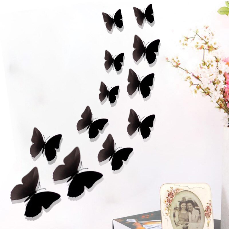 12 Pcs/set Butterfly Wall Stickers PVC Butterfly Stickers 3d Butterfli Wall Stickers DIY Self Adhesive Wall Decals Fridge Decor
