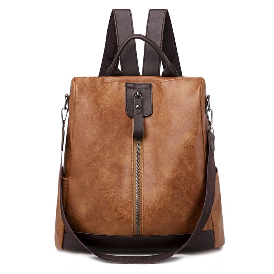 3 in 1 Retro Backpack Women PU Leather School Bags For Teenage Girls Anti-theft Ladies Shoulder Bags Simple Travel Backpack: Brown