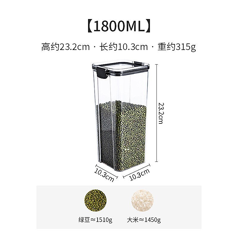 Küche Lagerung Container Snacks Bohnen Reis Nüsse Lebensmittel Lagerung Gläser Kunststoff Behälter Versiegelt Frische Lagerung Küche Liefert: transparent 1800ml