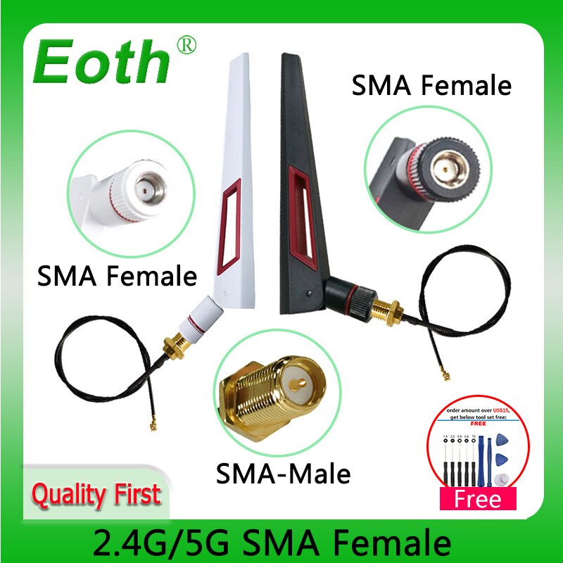 Eoth 2.4G Wifi Antenne 5.8Ghz Real 8dBi RP-SMA Dual Band 2.4G 5.8G Antena Iot Antenne Sma vrouwelijke Ufl./Ipx 1.13Pigtail Ipex1Cable