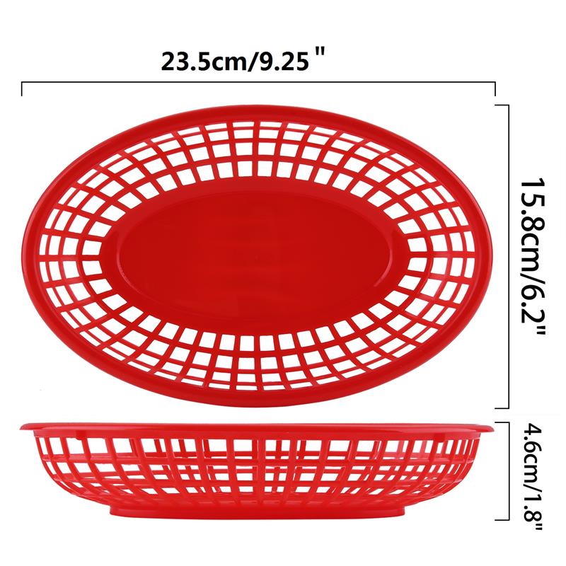 Cestas de plástico de 9,25 "para comida rápida plato ovalado para desayuno, platos de cena, patatas fritas, pastel, bandeja de barra para pan, restaurante, 12 Uds.