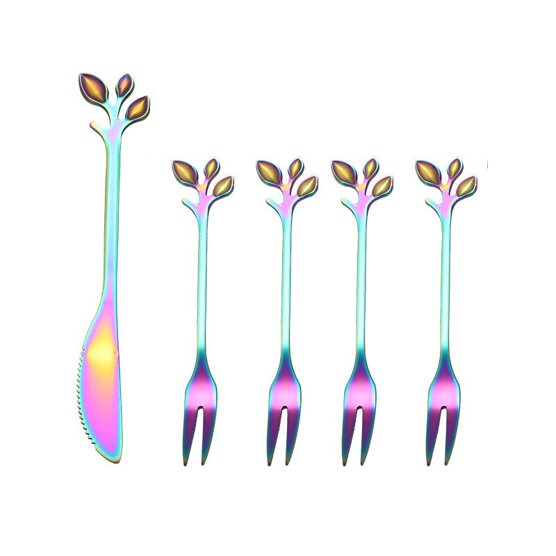 1/5pIeces Rosegold FruitFork Cake Knife 304 Stainless Steel Dessert Fork Cake Knife Tableware Accessories For Chistmas: Rosegold 5PCS